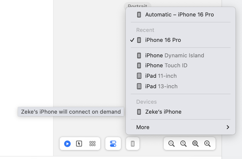 SwiftUI preview device selection menu